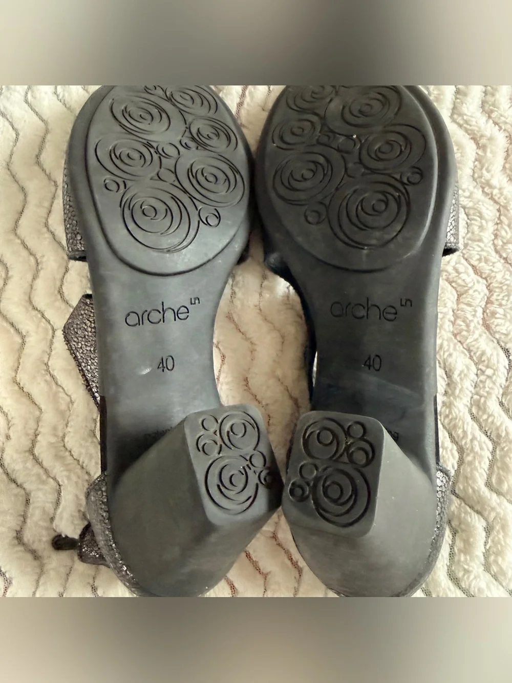 Arche Farako Gray Metallic Heels Zip Closure Open Toe Shoes Sz 40